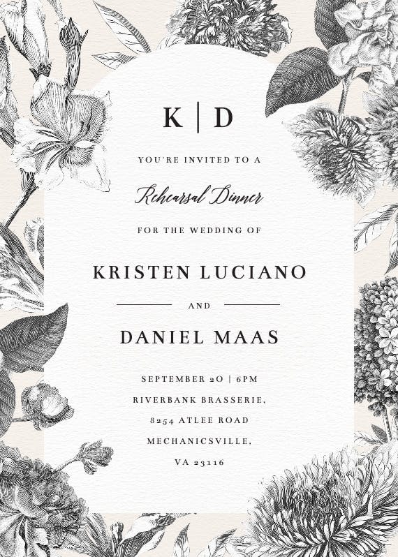 Timeless floral elegance - rehearsal dinner party invitation